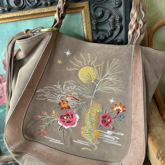 Johnny Was Boho Suede Slouch bag front embroidery
On Sale - Picture 1 of 6
